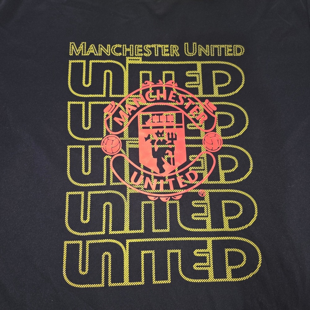 Manchester United Soccer Jersey Mens Large Navy Blue Neon‎ Yellow V-Neck Shirt